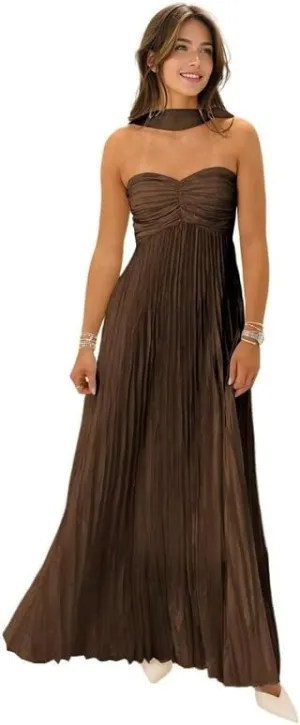 Chiffon Bridesmaid Dresses with Scarf for Women 2025 Prom Dress Long Ruched Strapless Weddding Guest Dress LS85