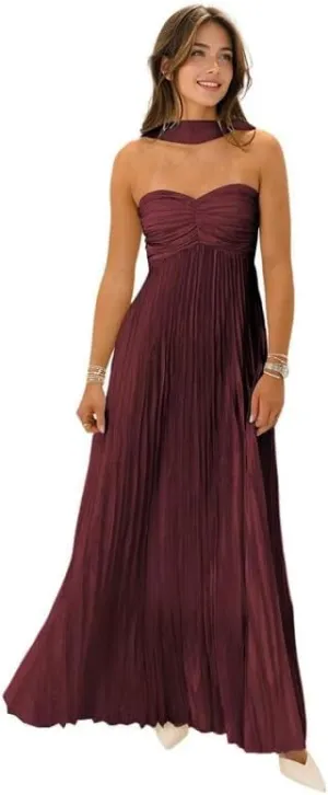 Chiffon Bridesmaid Dresses with Scarf for Women 2025 Prom Dress Long Ruched Strapless Weddding Guest Dress LS85