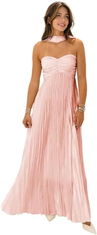 Chiffon Bridesmaid Dresses with Scarf for Women 2025 Prom Dress Long Ruched Strapless Weddding Guest Dress LS85