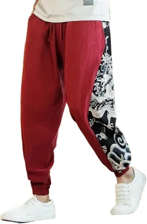 Chinese Dragon Harem Pants Men's Jogging Pants Sweatpants Japanese Street Men's Pants Dragon Stitching Harem Pants