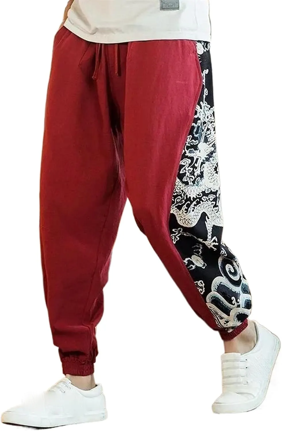 Chinese Dragon Harem Pants Men's Jogging Pants Sweatpants Japanese Street Men's Pants Dragon Stitching Harem Pants