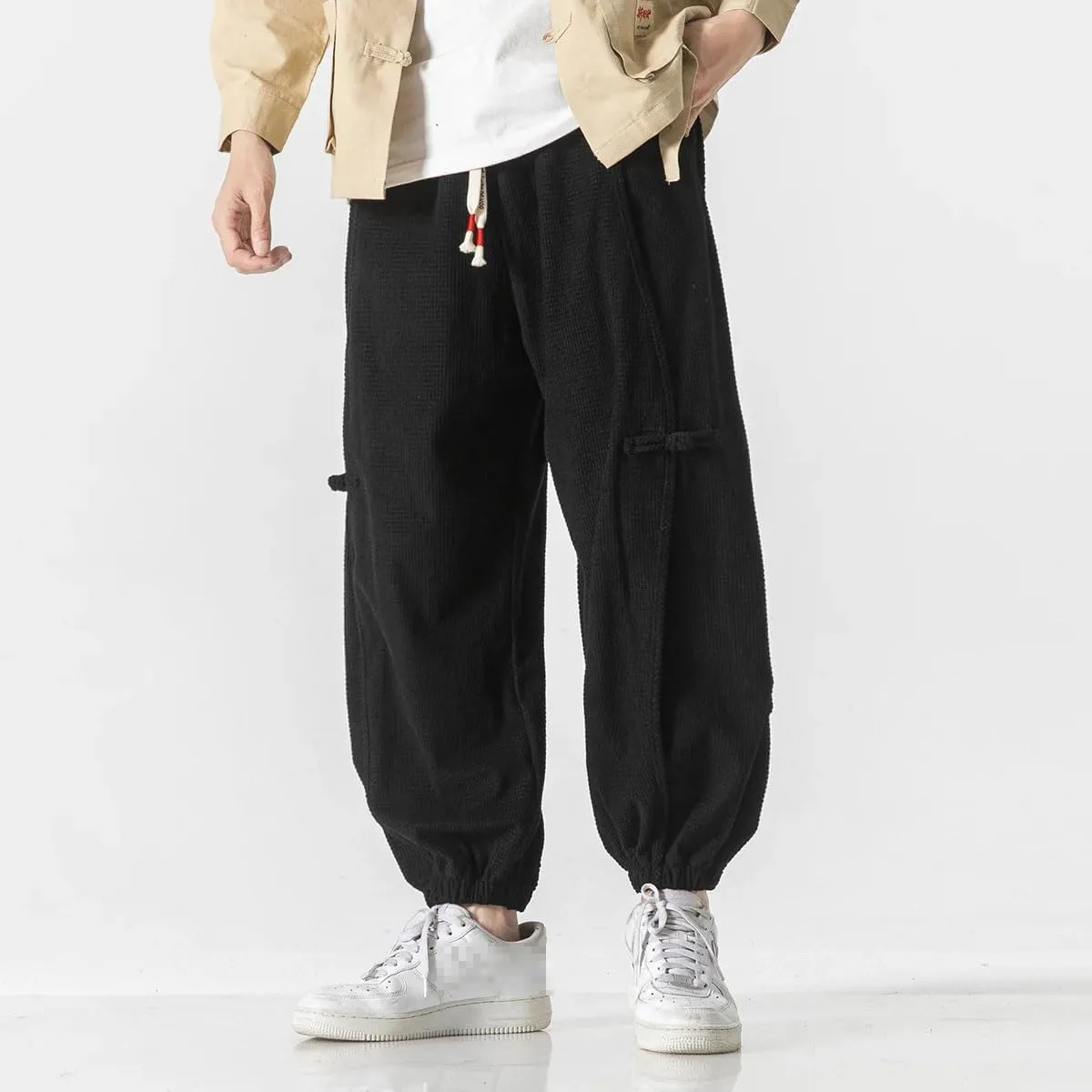 Chinese Style Men Distressed Washed Casual Harem Pants Mens Streetwear Harajuku Pants Male Oversized Trousers