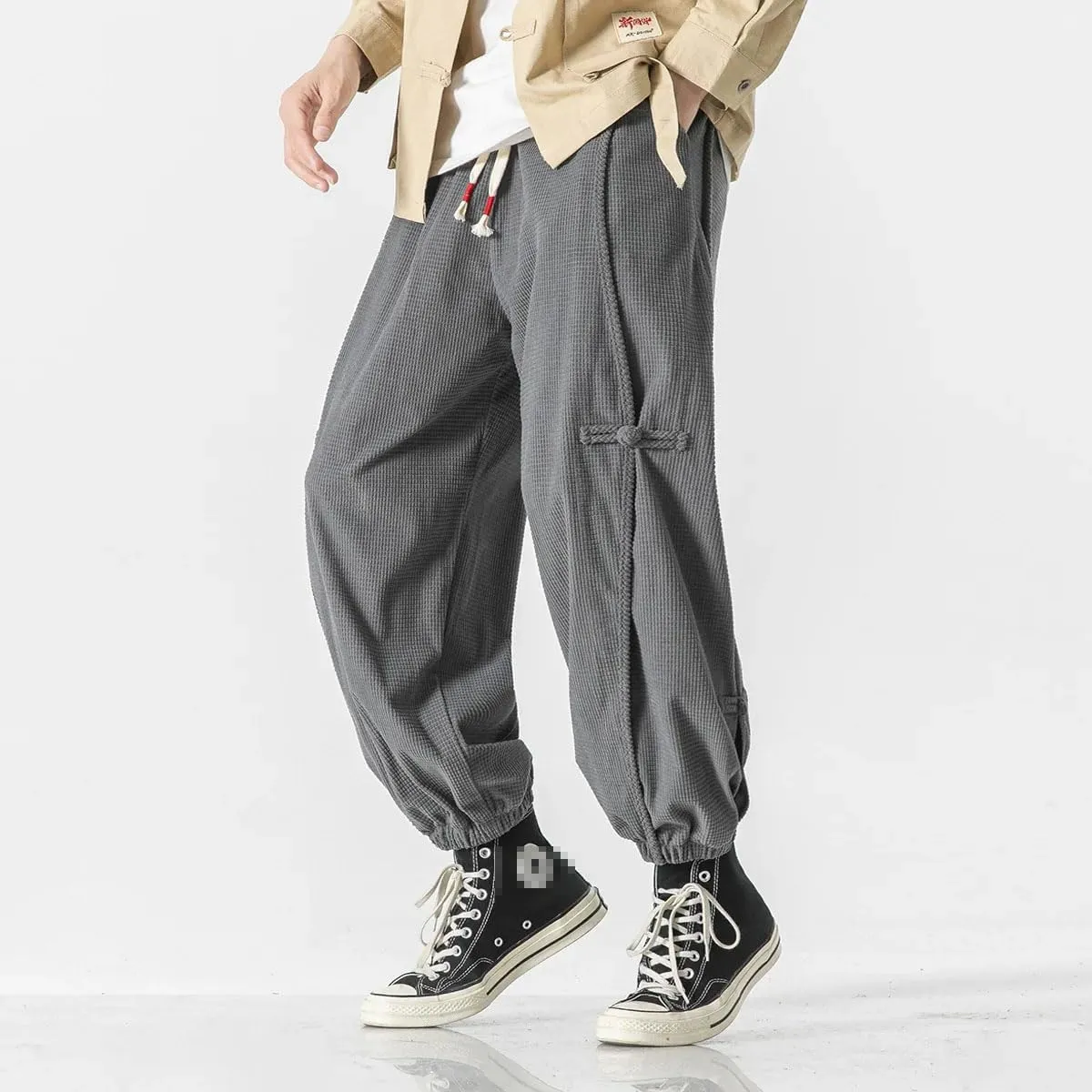 Chinese Style Men Distressed Washed Casual Harem Pants Mens Streetwear Harajuku Pants Male Oversized Trousers