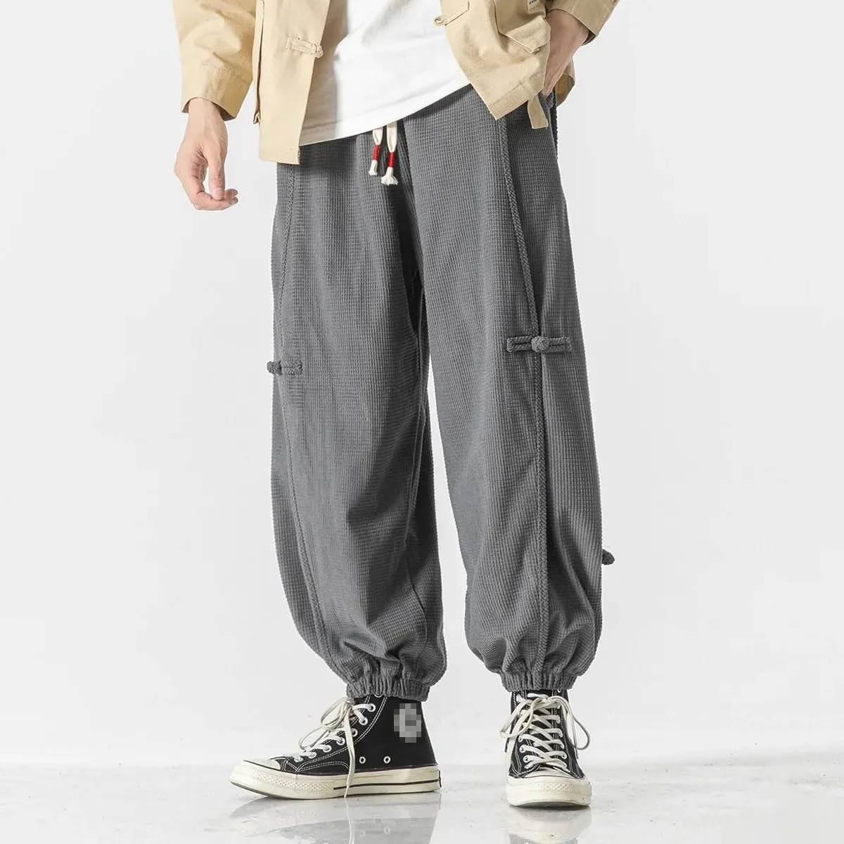 Chinese Style Men Distressed Washed Casual Harem Pants Mens Streetwear Harajuku Pants Male Oversized Trousers