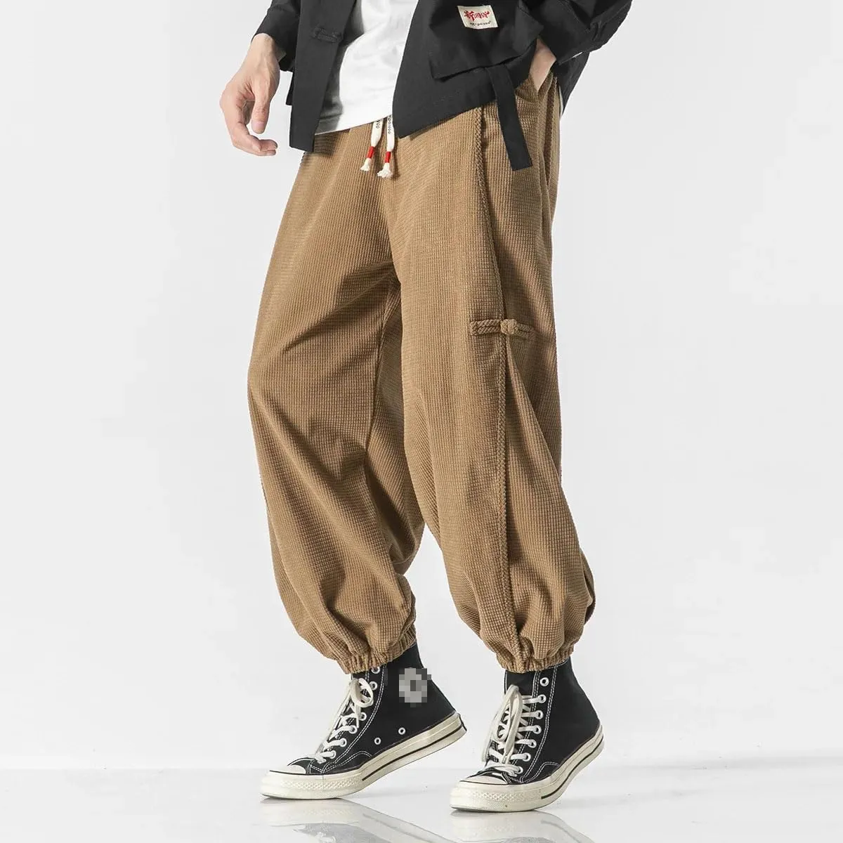 Chinese Style Men Distressed Washed Casual Harem Pants Mens Streetwear Harajuku Pants Male Oversized Trousers
