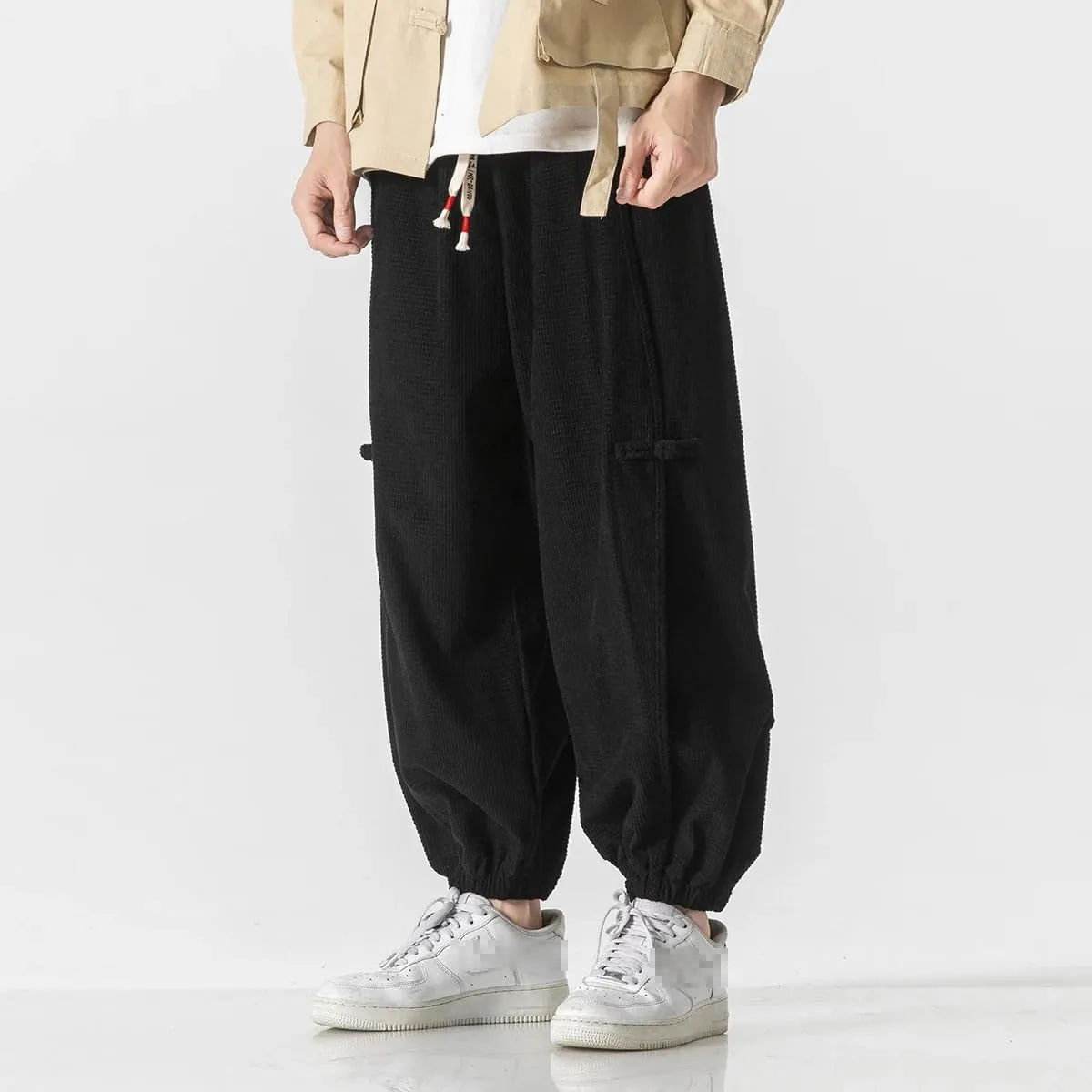 Chinese Style Men Distressed Washed Casual Harem Pants Mens Streetwear Harajuku Pants Male Oversized Trousers