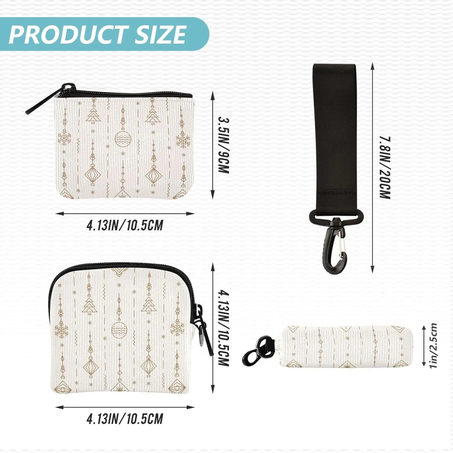 Christmas Gold Women's Wallets Card Cases Minimalist Wristlet Wallet Key Holder with Zipper Pocket for Ladies Girls 2 Packs