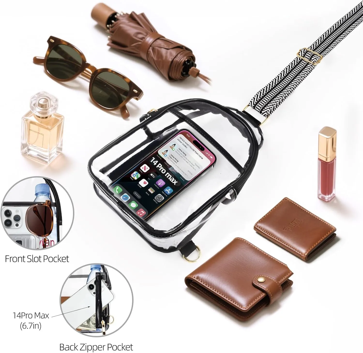 Clear Bag for Stadium Events, Clear Crossbody Bags for Women Men with Adjustable Strap for Sport Concert