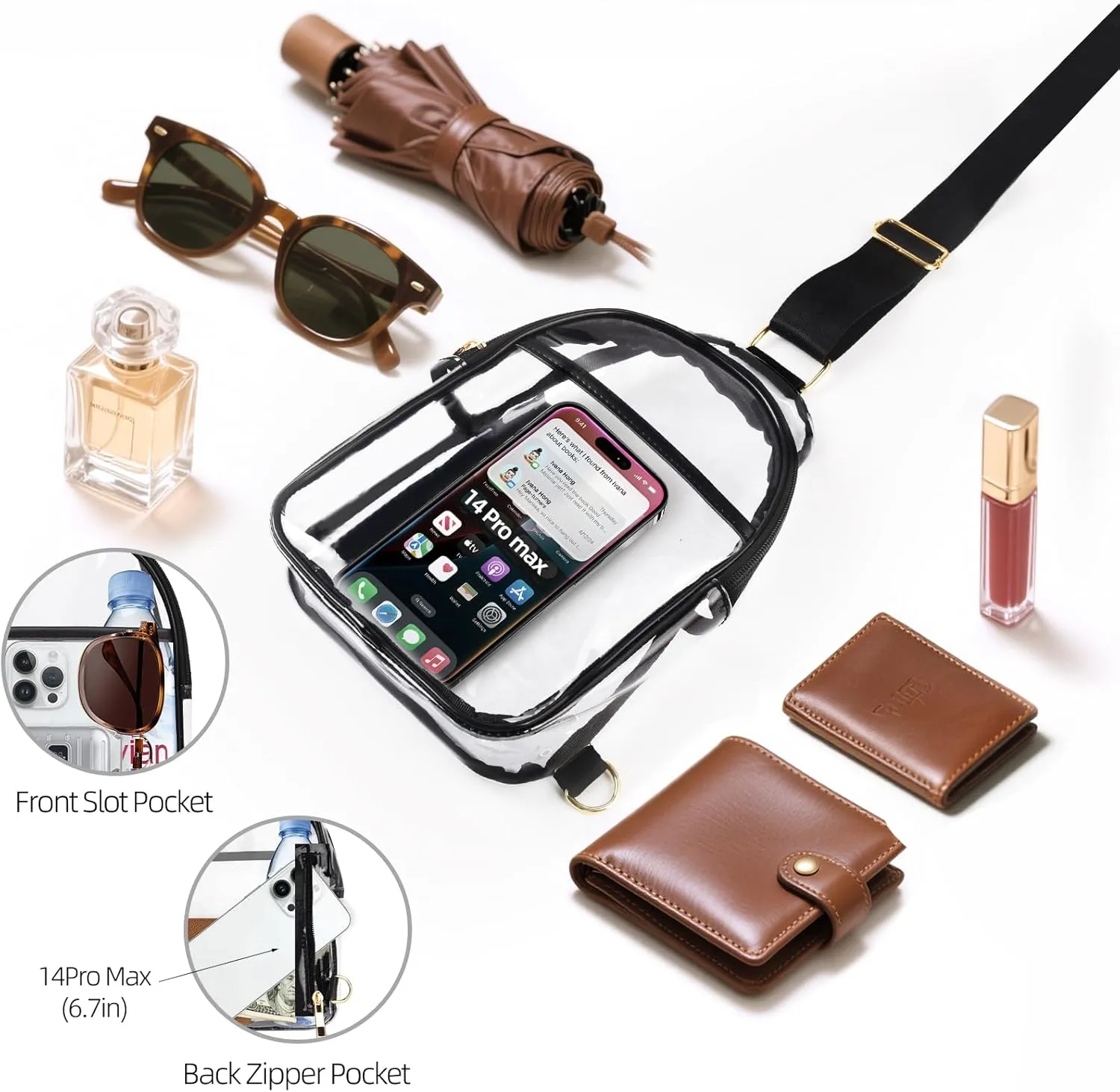 Clear Bag for Stadium Events, Clear Crossbody Bags for Women Men with Adjustable Strap for Sport Concert