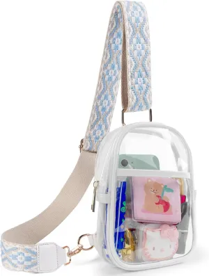 Clear Sling Bag, Clear Crossbody Purse Bag Fanny Pack Stadium Approved for Women, Chest Backpack for Travel Concerts (White)
