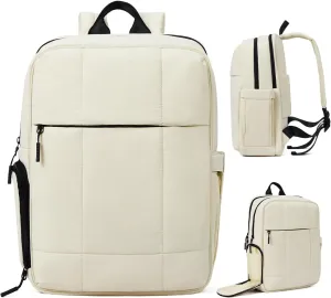 CLUCI Quilted Laptop Backpack fits 15.6" Laptop, Travel Backpack for Women, Lightweight Carry on Backpack for Airplanes, Puffy Gym Bag with Shoe Compartment (Beige)
