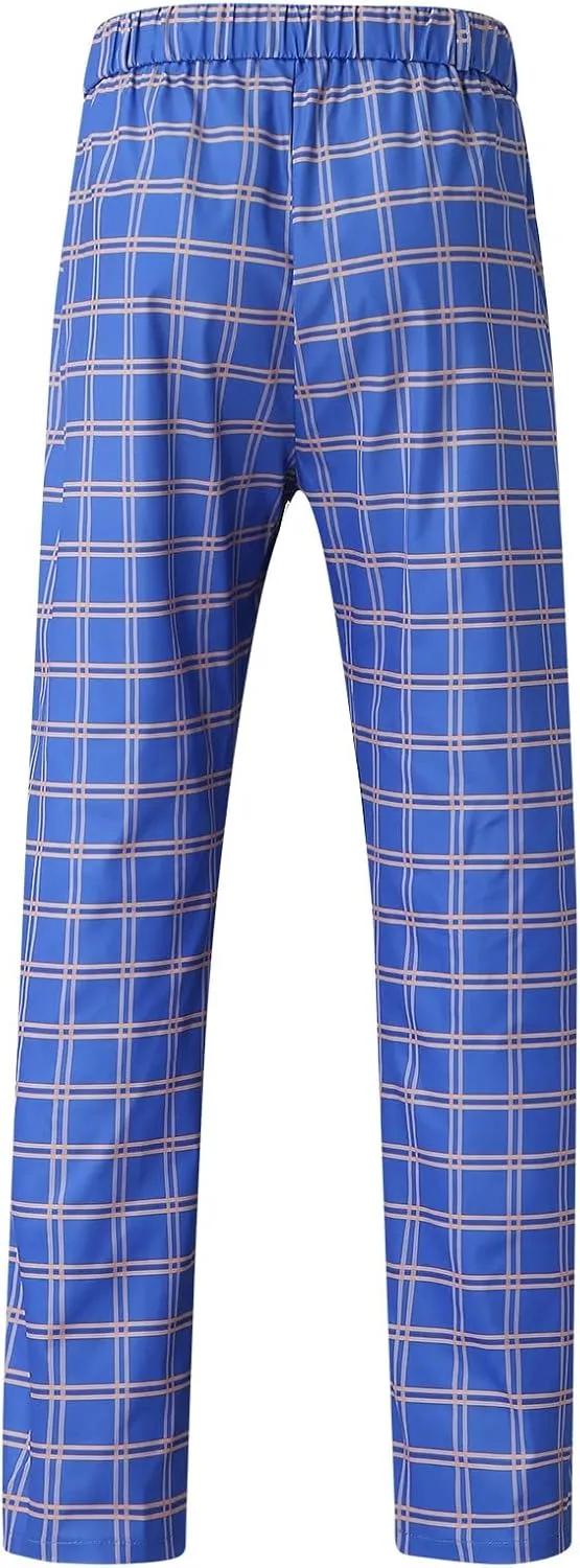 Color Block Pants for Men Comfy Plaid Cotton Stretch Shaping Flat Front Casual Slim Fit Business Dress Tapered Chinos Trouser