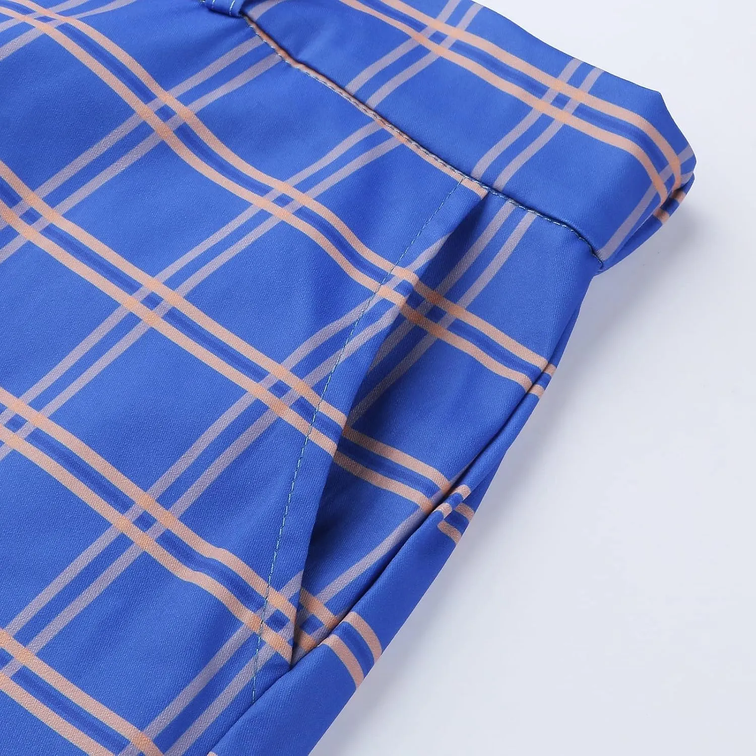 Color Block Pants for Men Comfy Plaid Cotton Stretch Shaping Flat Front Casual Slim Fit Business Dress Tapered Chinos Trouser