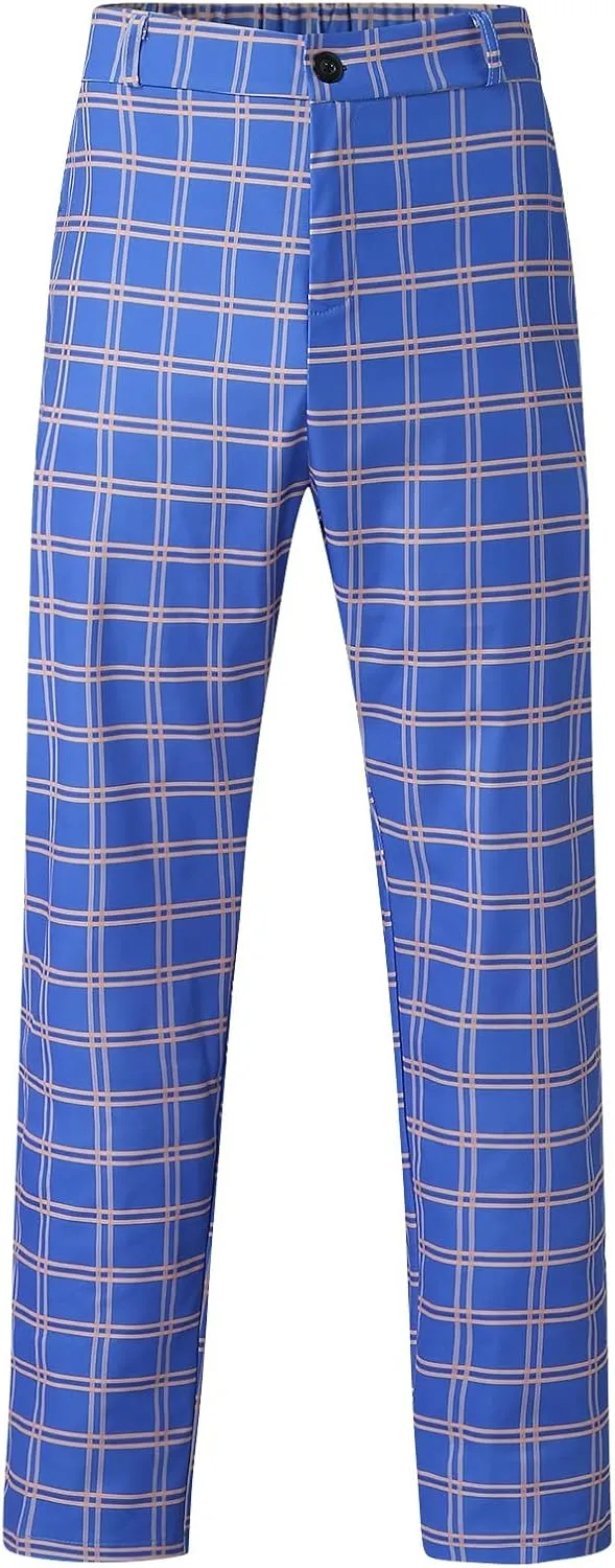Color Block Pants for Men Comfy Plaid Cotton Stretch Shaping Flat Front Casual Slim Fit Business Dress Tapered Chinos Trouser