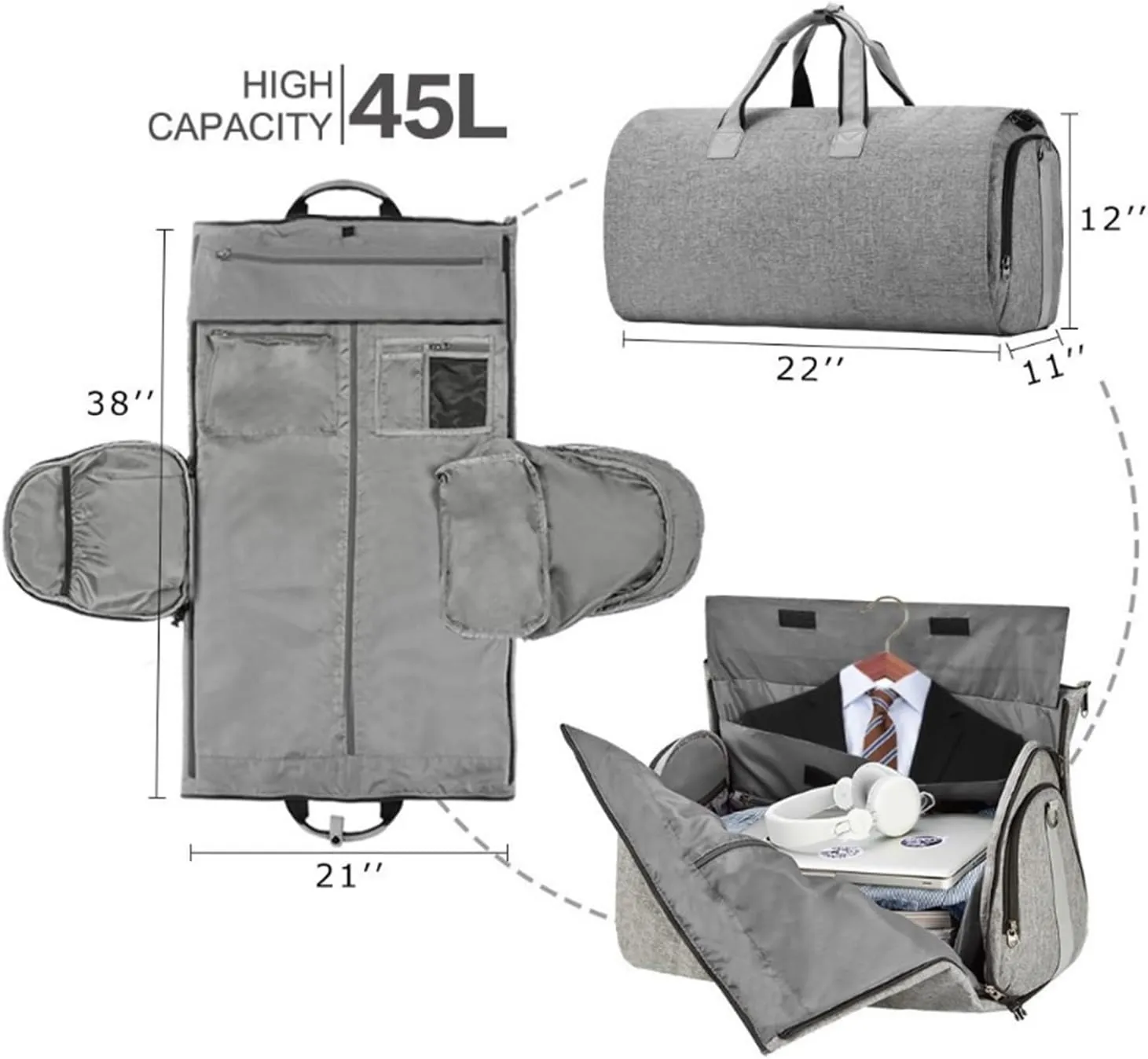 Convertible Suit Travel Bag Carry On Garment Duffel Bag For Men Women 2 In 1 Hanging Suitcase Suit Business Travel Bags hanging garment duffel bag (Color : A, Size : 22 * 11 * 12in)