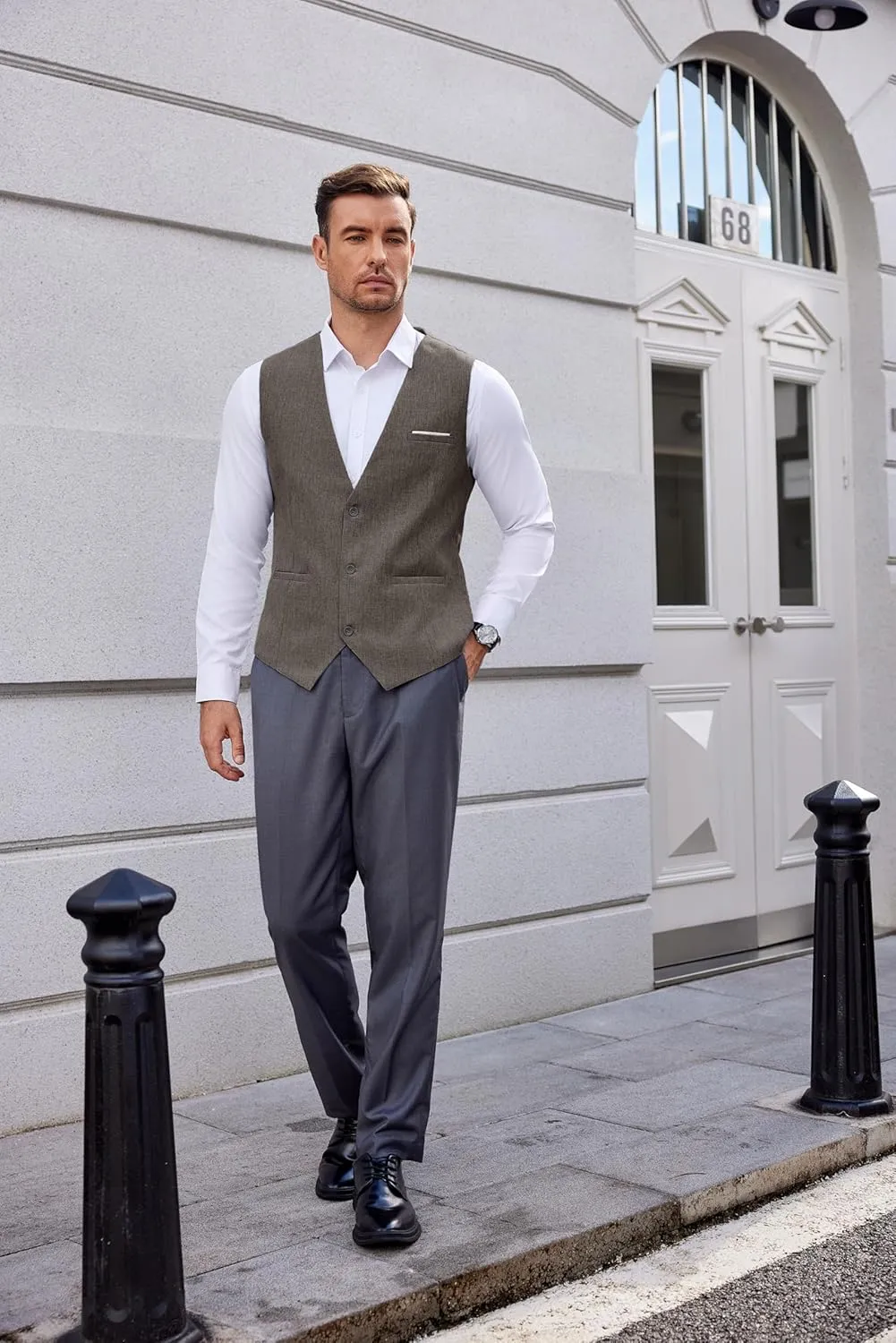 COOFANDY Men's Suit Vest V-Neck Casual Business Vests Lightweight Slim Fit Formal Dress Waistcoat for Wedding Party