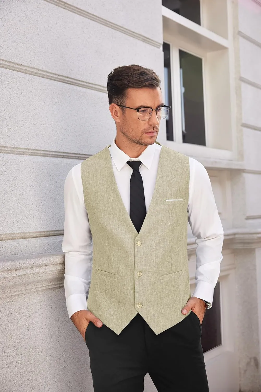 COOFANDY Men's Suit Vest V-Neck Casual Business Vests Lightweight Slim Fit Formal Dress Waistcoat for Wedding Party