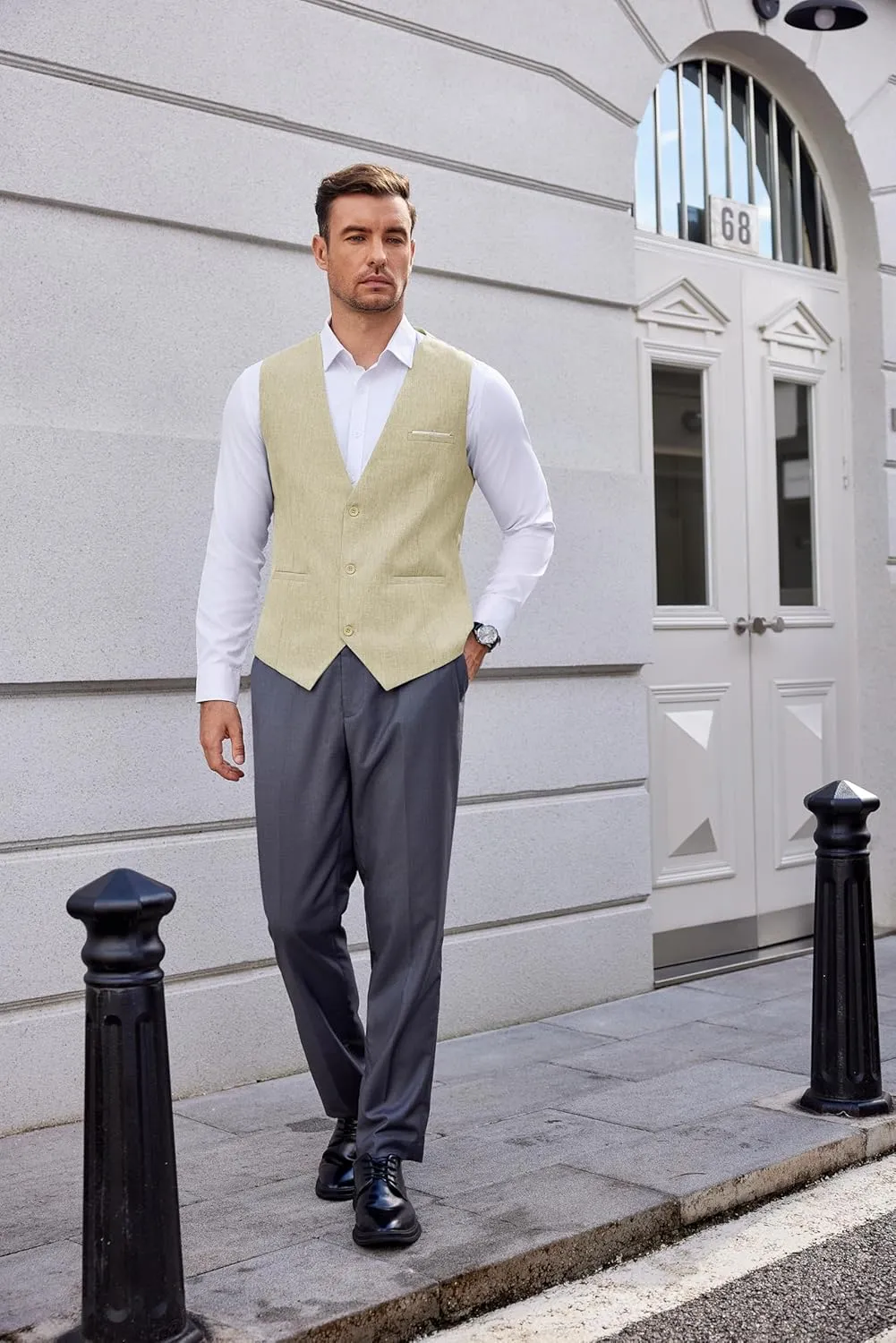 COOFANDY Men's Suit Vest V-Neck Casual Business Vests Lightweight Slim Fit Formal Dress Waistcoat for Wedding Party