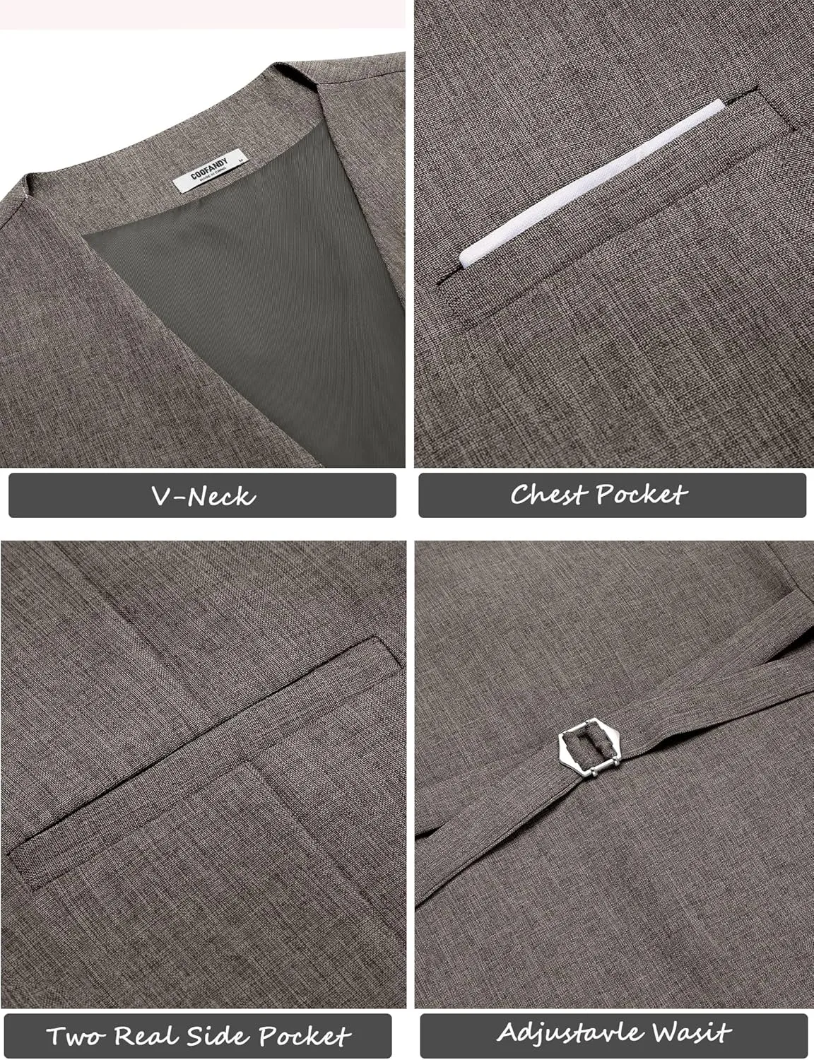 COOFANDY Men's Suit Vest V-Neck Casual Business Vests Lightweight Slim Fit Formal Dress Waistcoat for Wedding Party