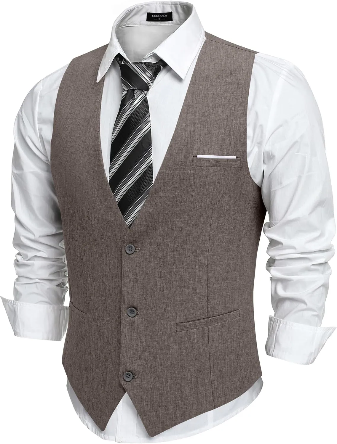 COOFANDY Men's Suit Vest V-Neck Casual Business Vests Lightweight Slim Fit Formal Dress Waistcoat for Wedding Party