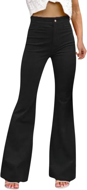 Corduroy Pants for Women Vintage Elastic High Waist Straight Wide Leg Pants Fall Winter Casual Work Trouser Trendy 2024