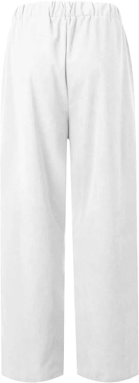 Corduroy Pants Women Casual Elastic High Waist Petite Pants Straight Leg Pants Loose Comfy Trousers with Pockets