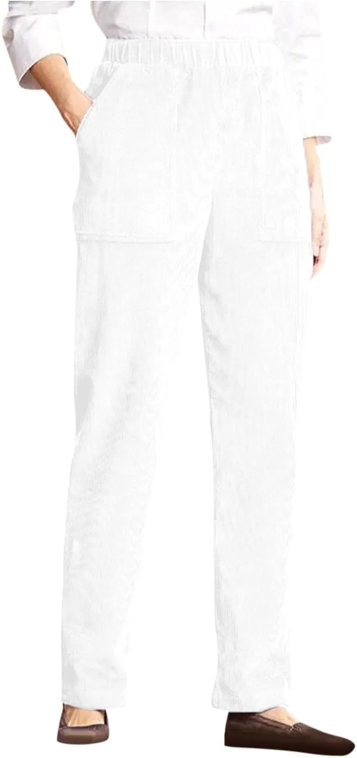 Corduroy Pants Women Casual Elastic High Waist Petite Pants Straight Leg Pants Loose Comfy Trousers with Pockets