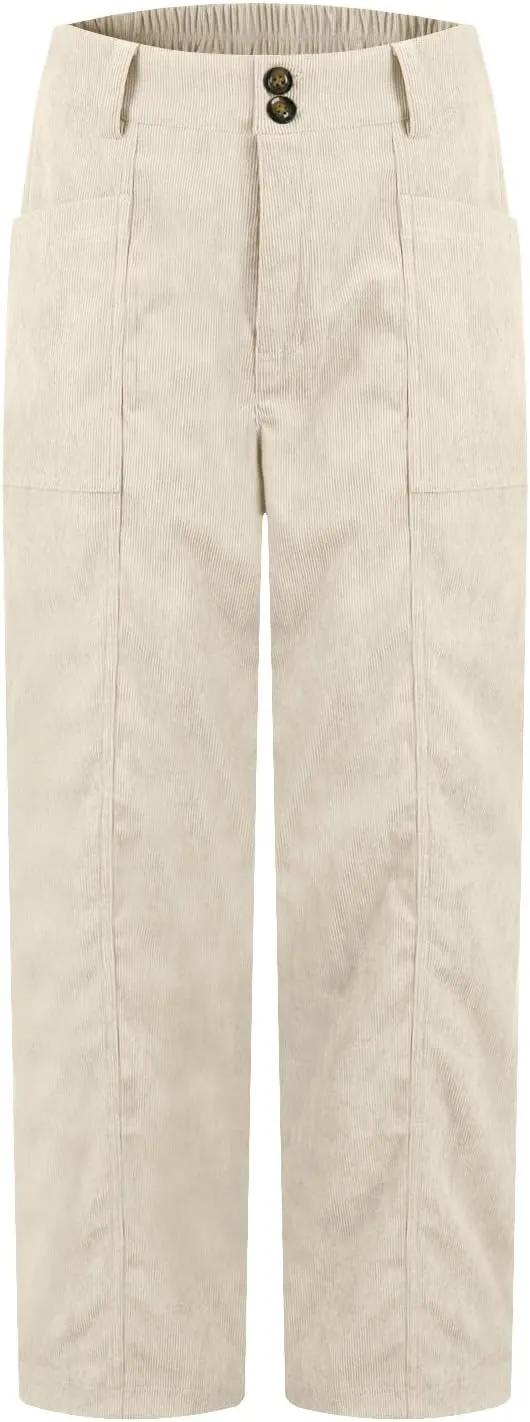 Corduroy Pants Women Elastic High Waisted Straight Leg Work Pants Business Casual Loose Trousers Pants with Pockets