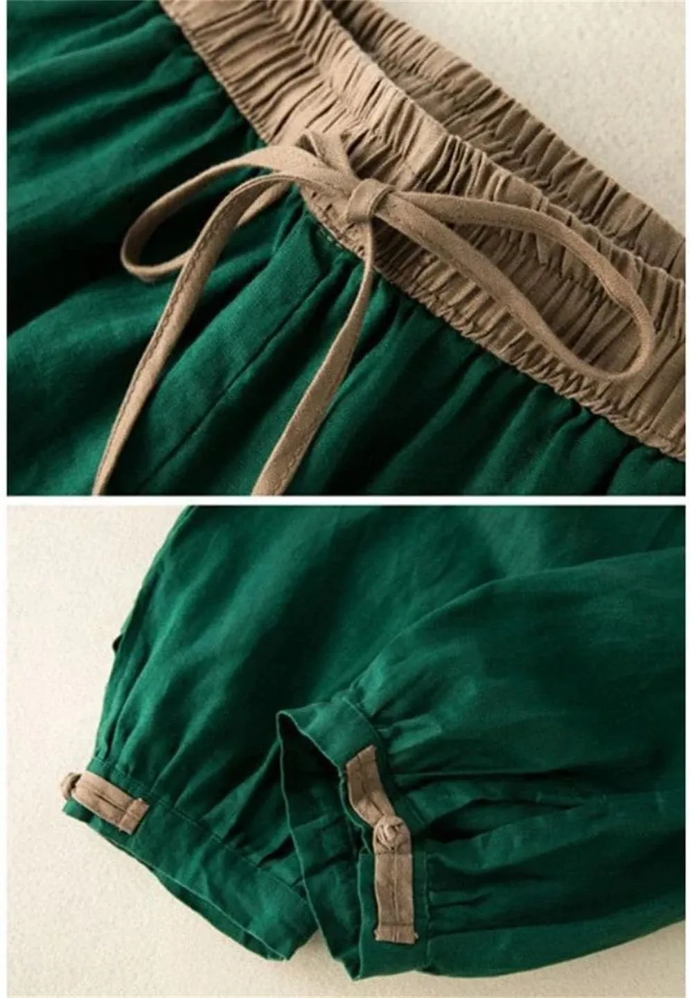 Cotton and Linen Casual Harem Pants for Women's Summer Elastic Waist Loose Simple Cropped Pants