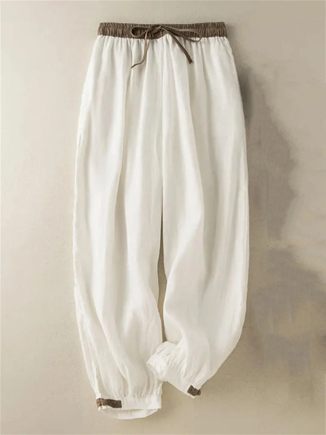 Cotton and Linen Casual Harem Pants for Women's Summer Elastic Waist Loose Simple Cropped Pants