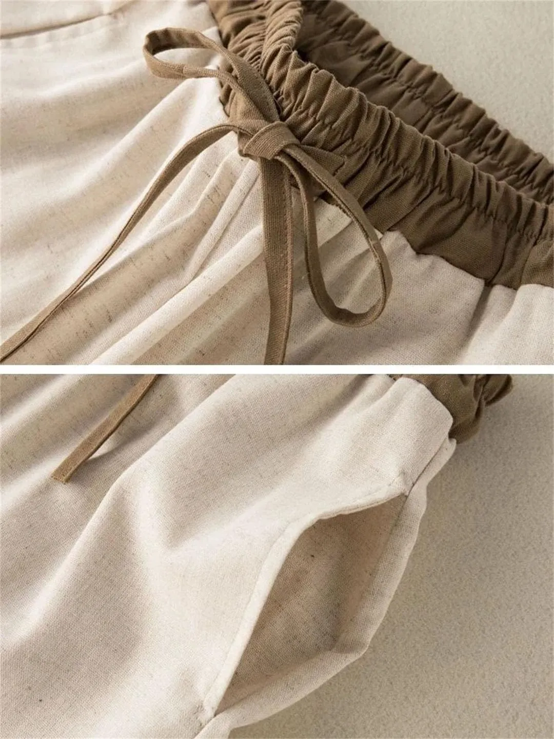 Cotton and Linen Casual Harem Pants for Women's Summer Elastic Waist Loose Simple Cropped Pants