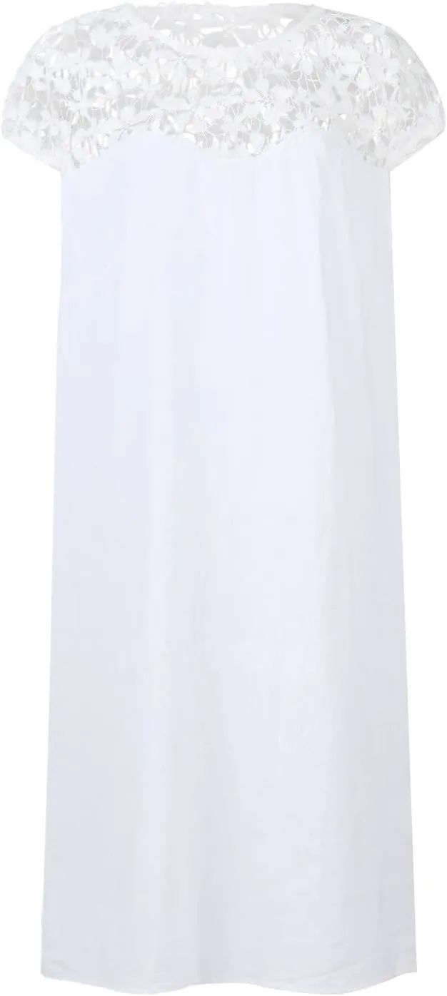 Cotton Linen Dresses for Women,2024 Summer Elegant Trendy V Neck 3/4 Sleeve Midi Dress,Casual Plain Beach Dress