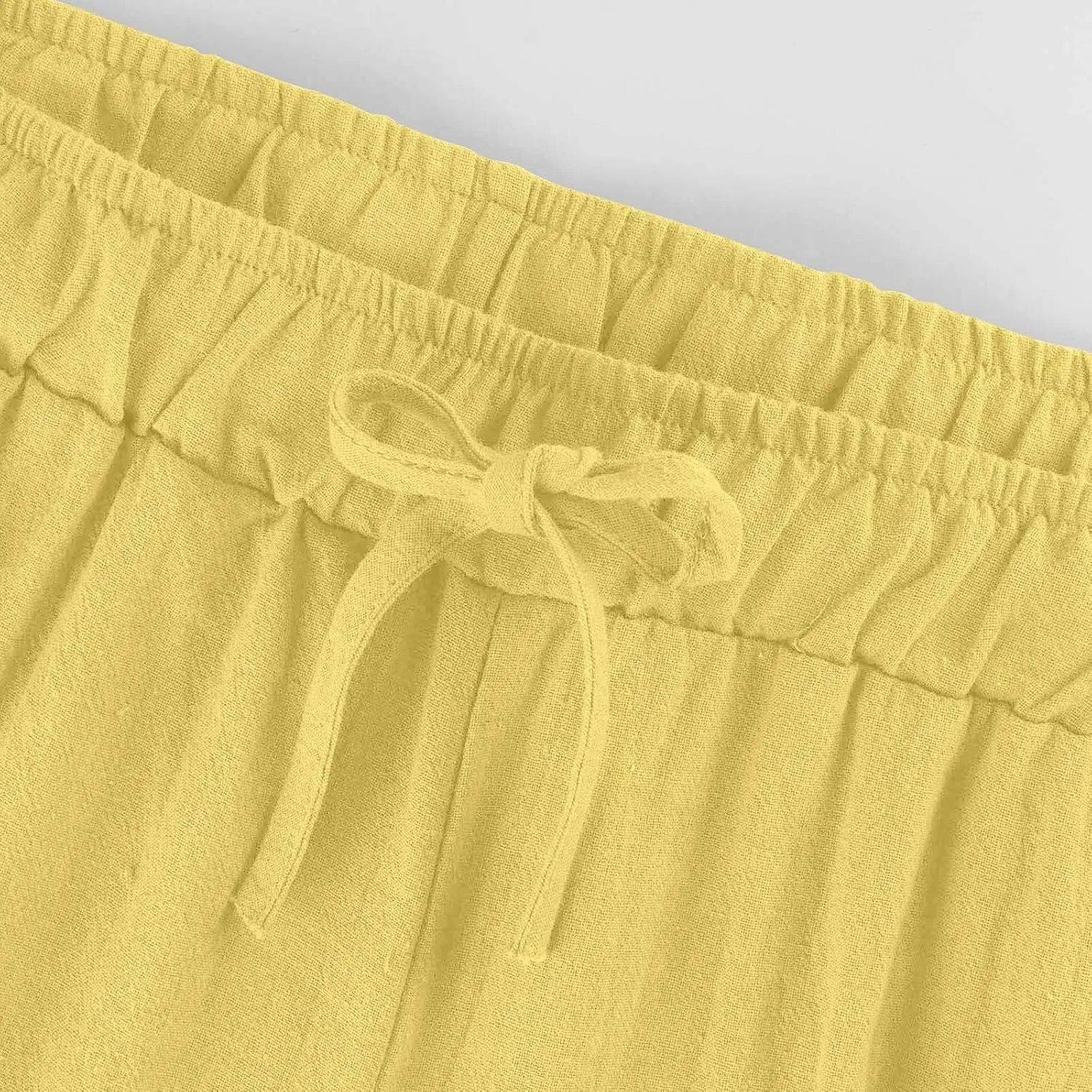 Cotton Linen Pants for Women 2025 Wide Leg Loose Fit Cropped Trousers Drawstring Elastic Waist Summer Beach Pant