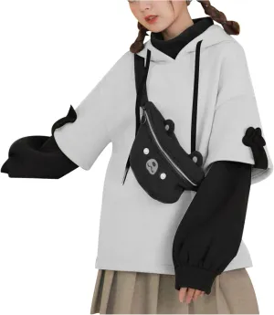 Cute Brown Bear Hoodie for Women Teen Girls Long Sleeve Kawaii Sweatshirts Patchwork Shirt with Cute Personality Bag