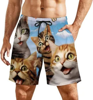Cute Cats Butterfly Men's Swim Trunks with Compression Liner Beach Swimming Shorts with Drawstring and Pockets