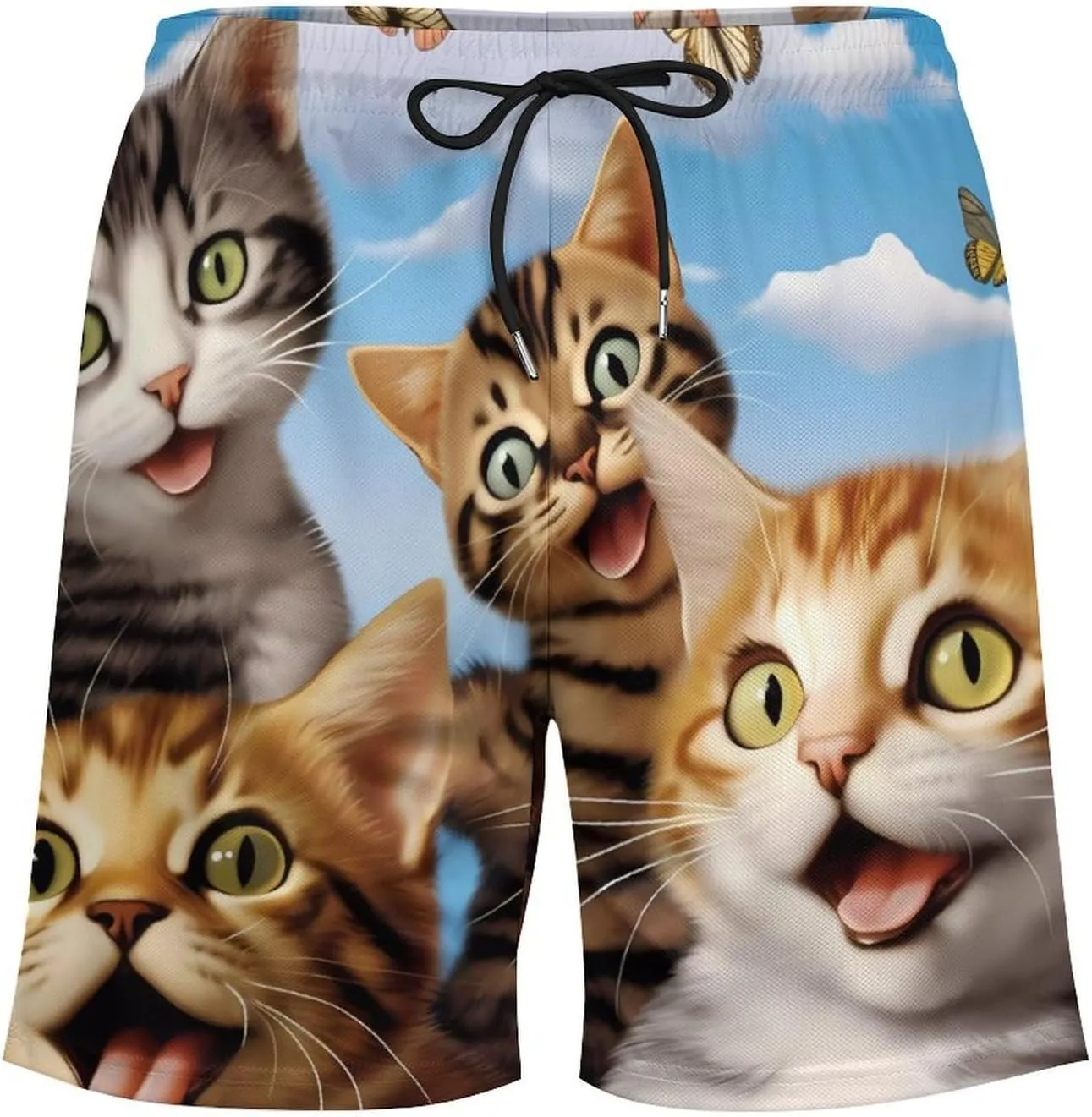 Cute Cats Butterfly Men's Swim Trunks with Compression Liner Beach Swimming Shorts with Drawstring and Pockets