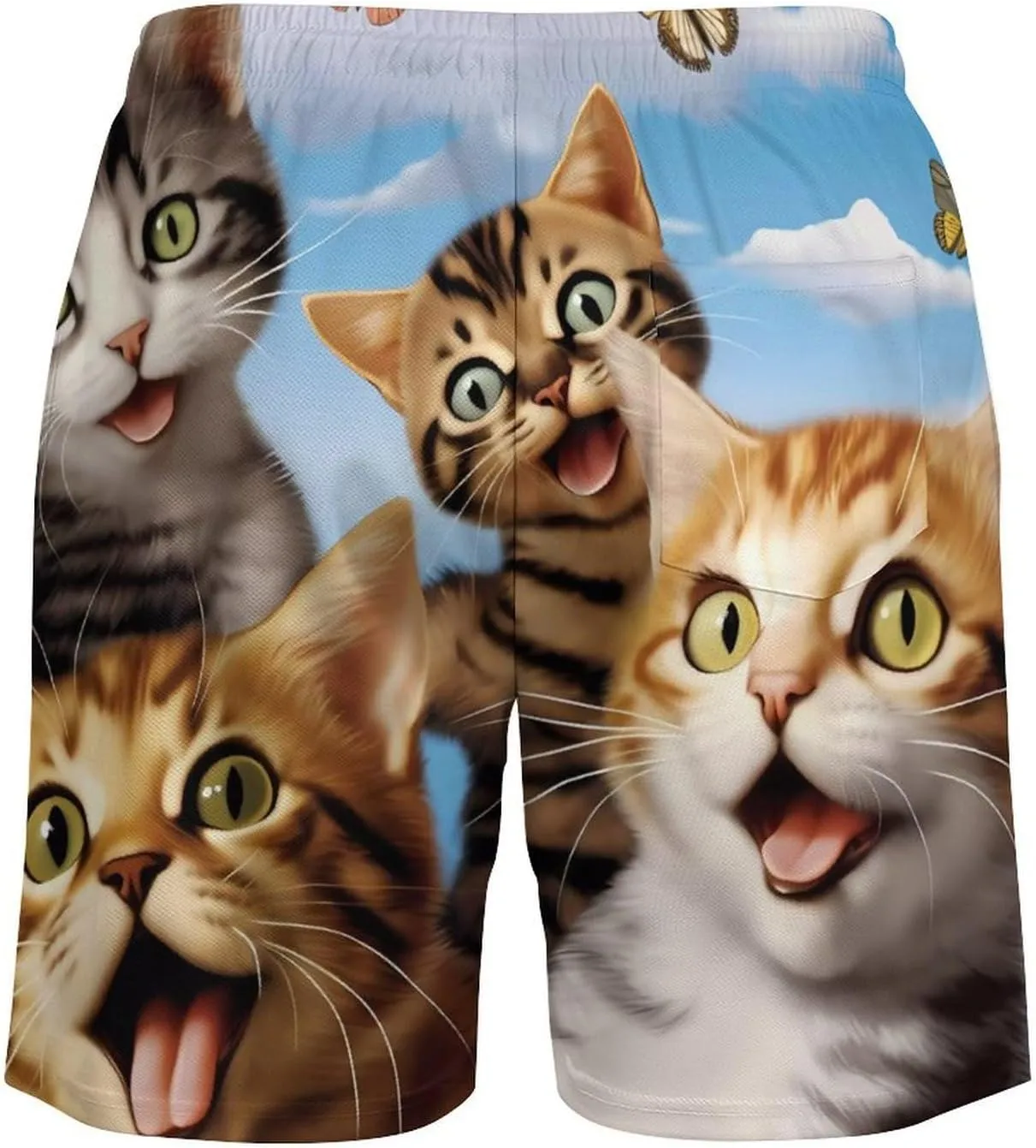 Cute Cats Butterfly Men's Swim Trunks with Compression Liner Beach Swimming Shorts with Drawstring and Pockets