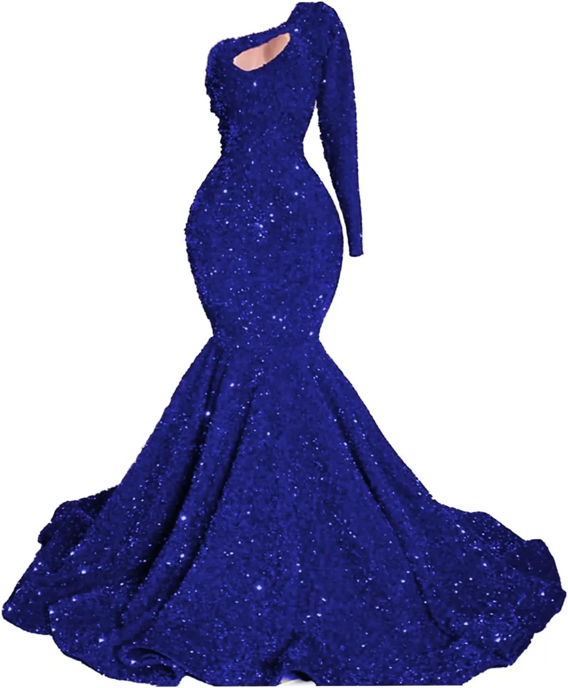 Datangep Long Sleeves Sequins Mermaid Prom Dress One Shoulder Evening Dress Celebrity Pageant Gown Chapel Train