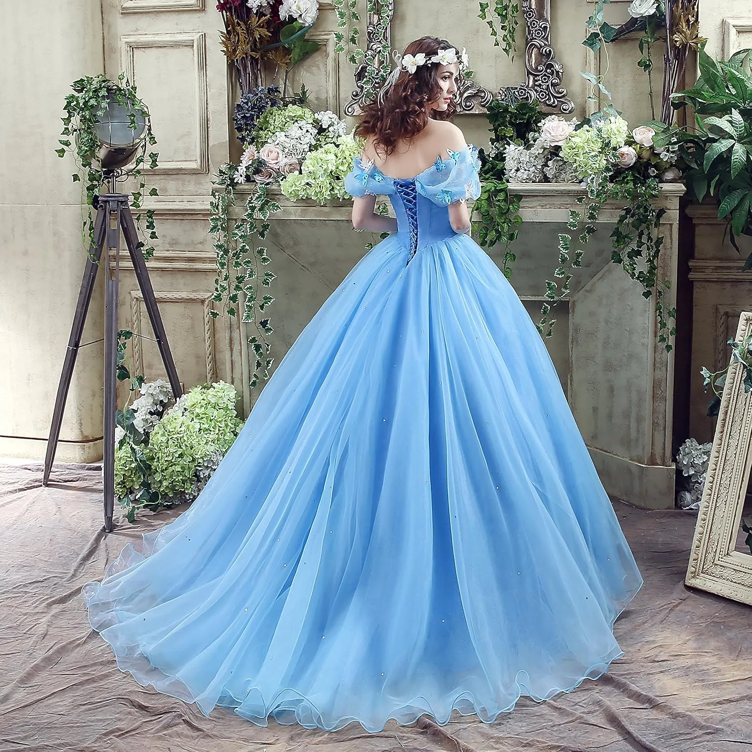 Datangep Women's Lace up Ball Gown Long Quinceanera Dress with Pleated Straps