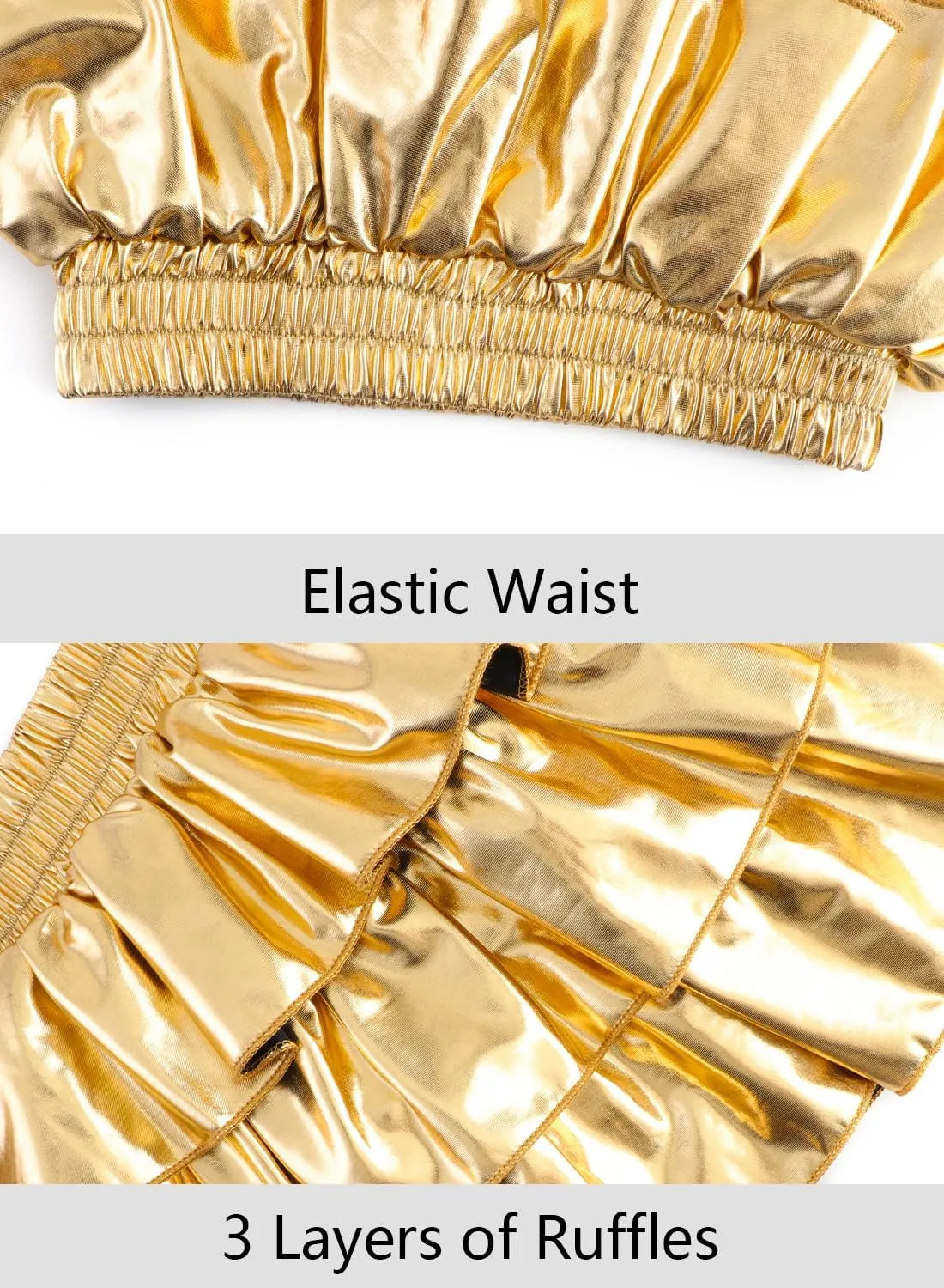 DAXIANG Girls Metallic Skirt with Shorts 3-Layer Pleated Ruffle Skirt for Girls Christmas Dance 4-13 Years