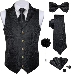 DiBanGu Silk Paisley Vest for Men Wedding Waistcoat and Necktie Bowtie Lapel Pin Set 7PCS Dress Vests for Suit or Tuxedo