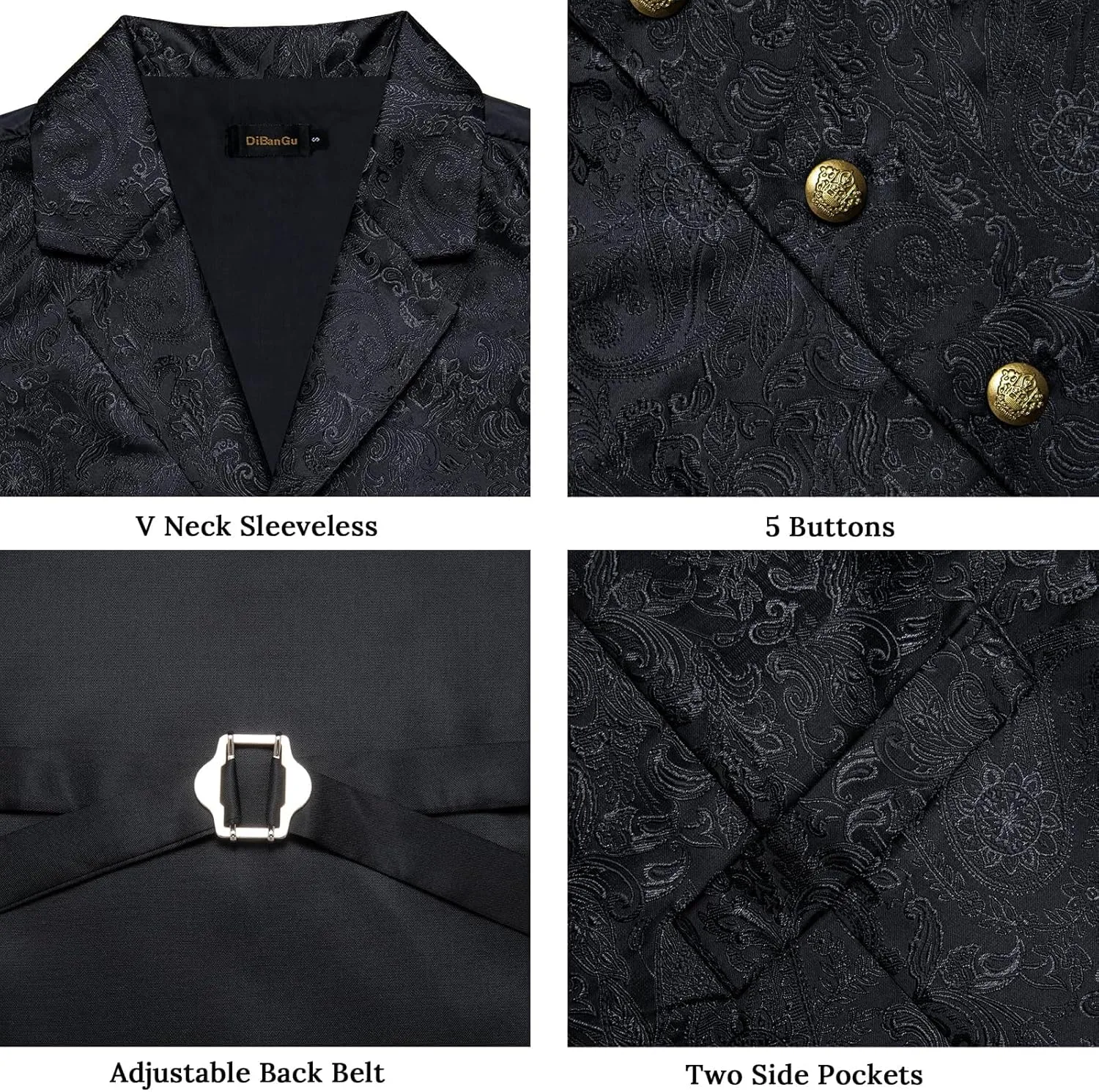 DiBanGu Silk Paisley Vest for Men Wedding Waistcoat and Necktie Bowtie Lapel Pin Set 7PCS Dress Vests for Suit or Tuxedo