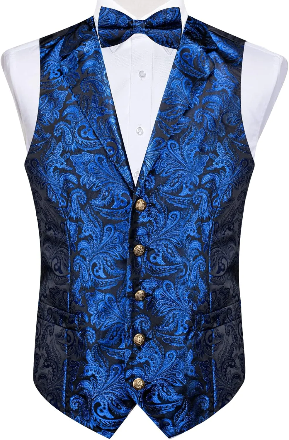 DiBanGu Silk Paisley Vest for Men Wedding Waistcoat and Necktie Bowtie Lapel Pin Set 7PCS Dress Vests for Suit or Tuxedo