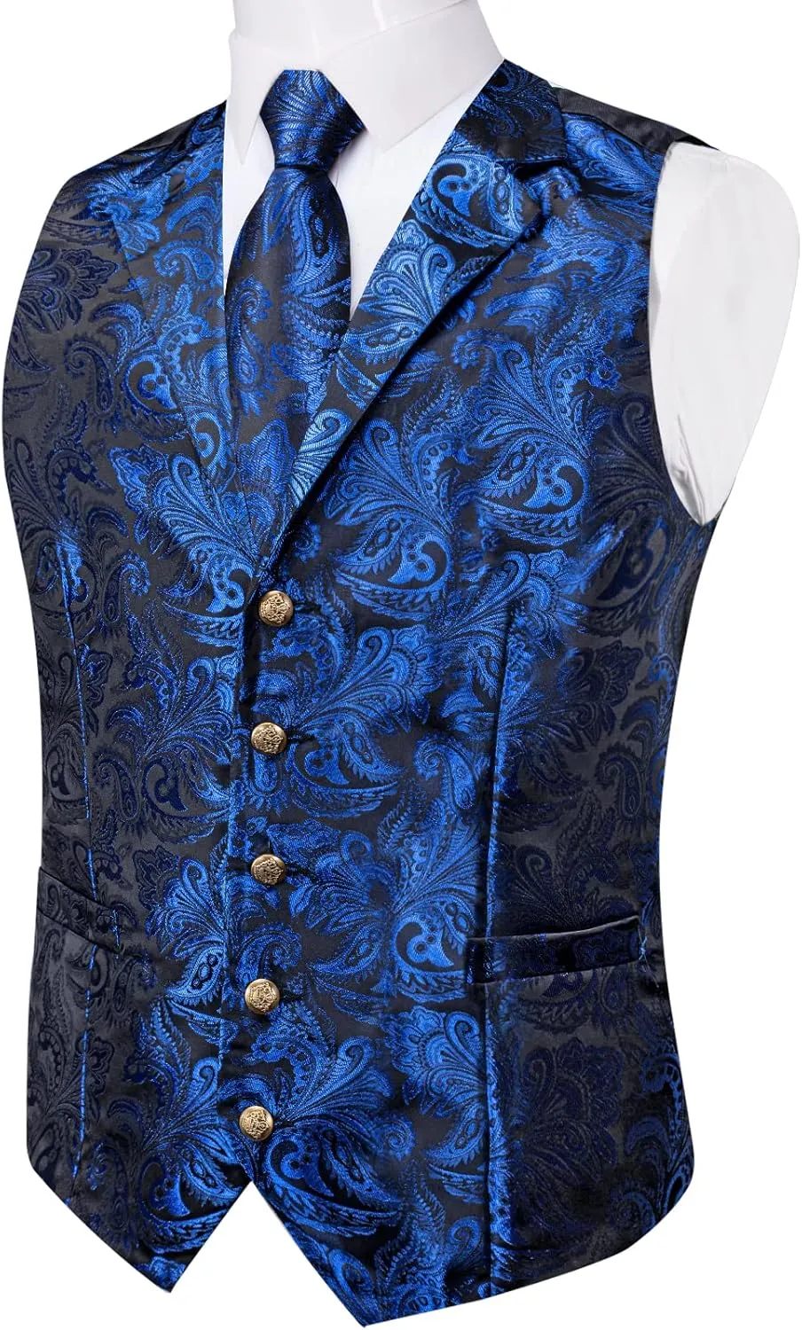 DiBanGu Silk Paisley Vest for Men Wedding Waistcoat and Necktie Bowtie Lapel Pin Set 7PCS Dress Vests for Suit or Tuxedo