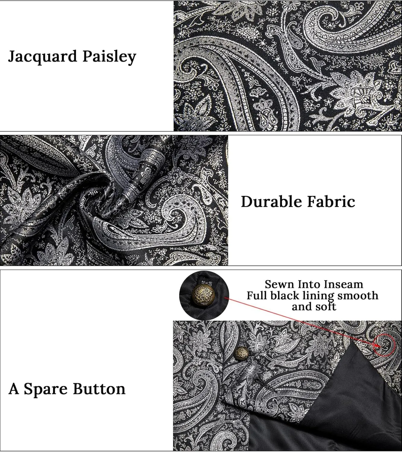 DiBanGu Silk Paisley Vest for Men Wedding Waistcoat and Necktie Bowtie Lapel Pin Set 7PCS Dress Vests for Suit or Tuxedo