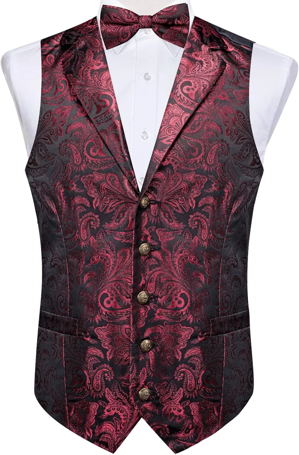 DiBanGu Silk Paisley Vest for Men Wedding Waistcoat and Necktie Bowtie Lapel Pin Set 7PCS Dress Vests for Suit or Tuxedo