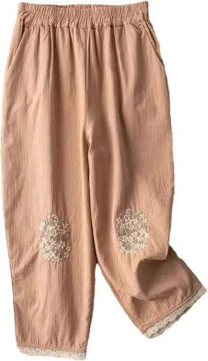 Dndrdhfb Women's Cotton Wide Leg Pants Elastic Waist Trousers Casual Breathable Harem Pants