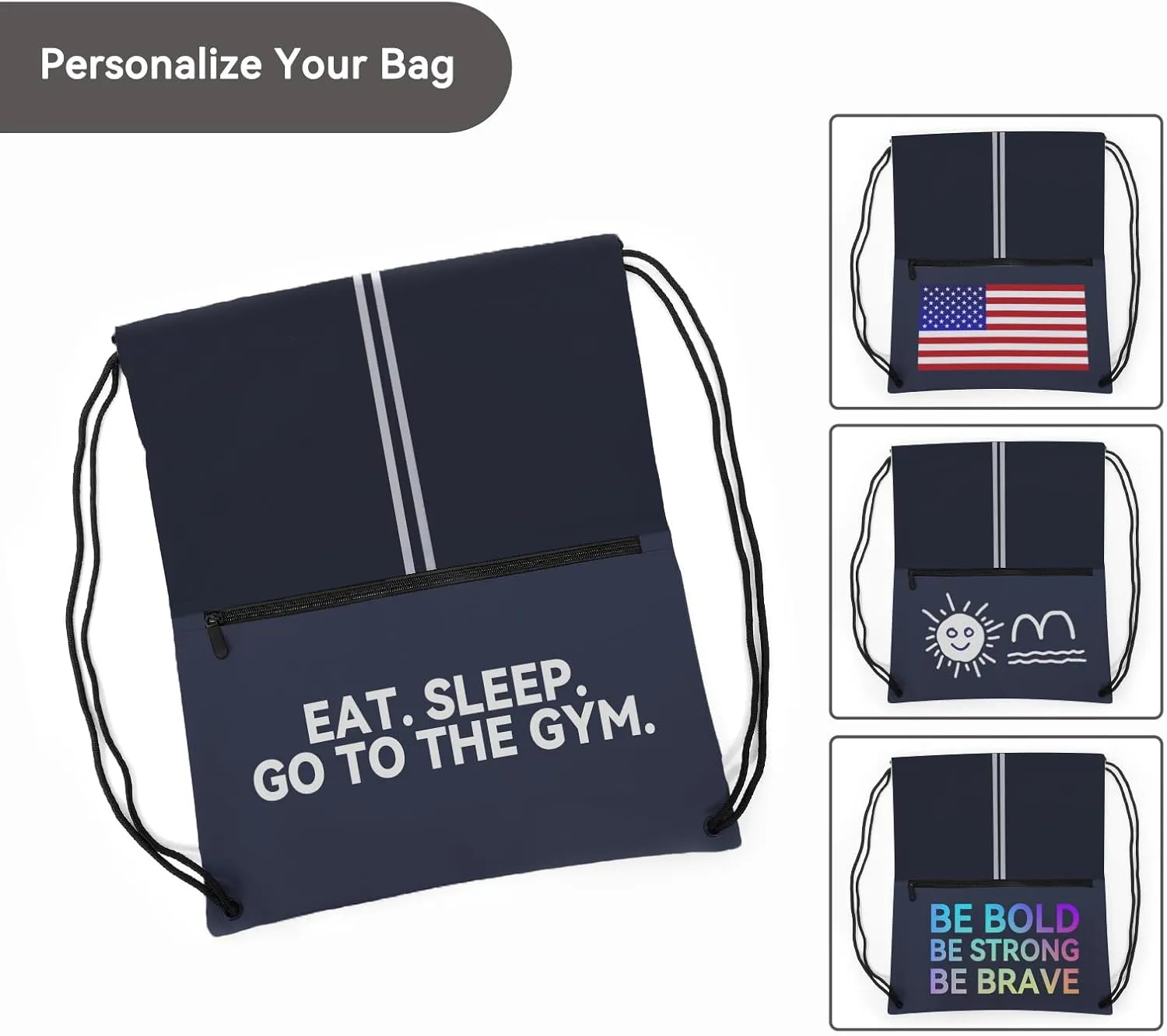 Drawstring Backpack Large Sports Draw String Bag for Men and Women (Navy Blue)
