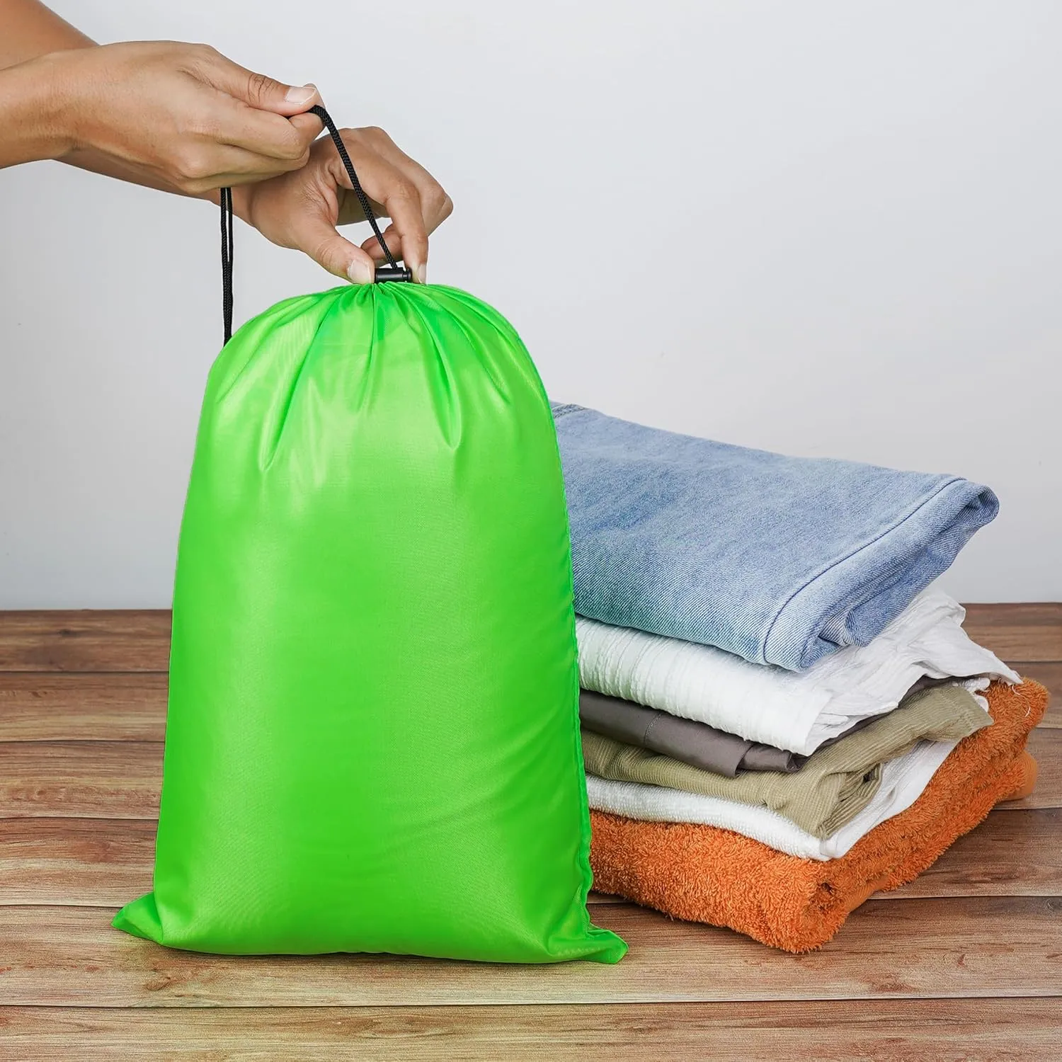 Drawstring Bag with Toggle - Nylon Cinch and Ditty Pouch (Green, 10 x 15 Inch)