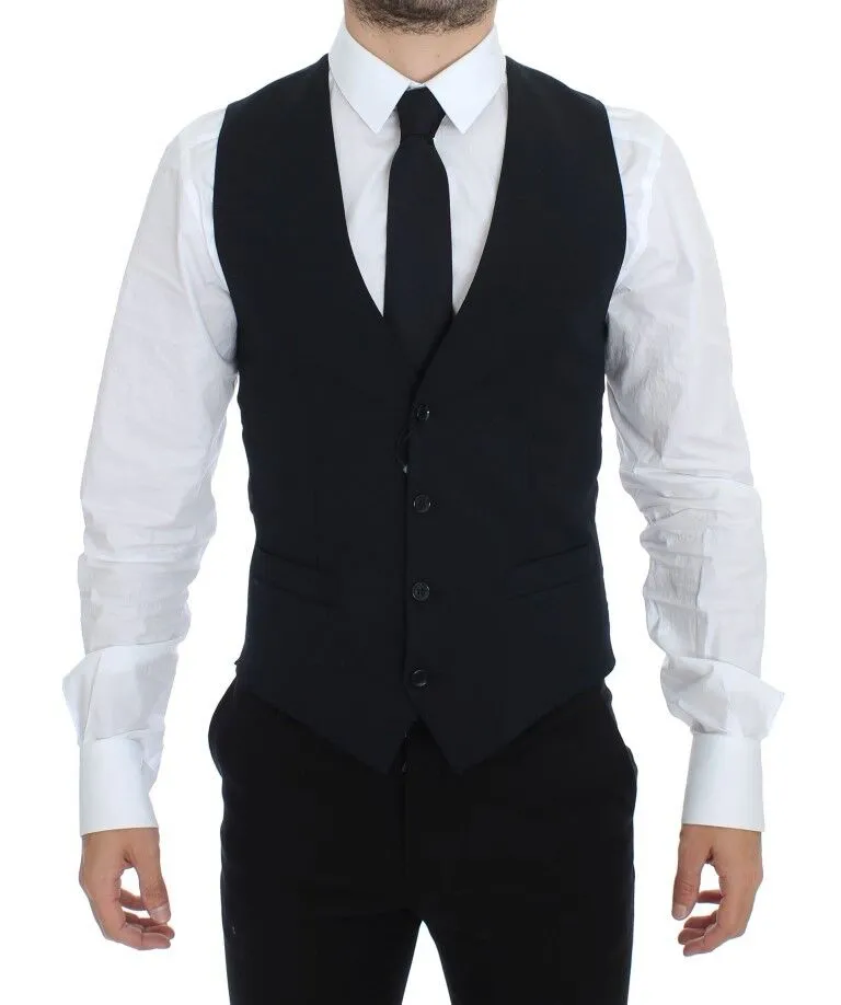 Elegant Blue Wool Dress Vest